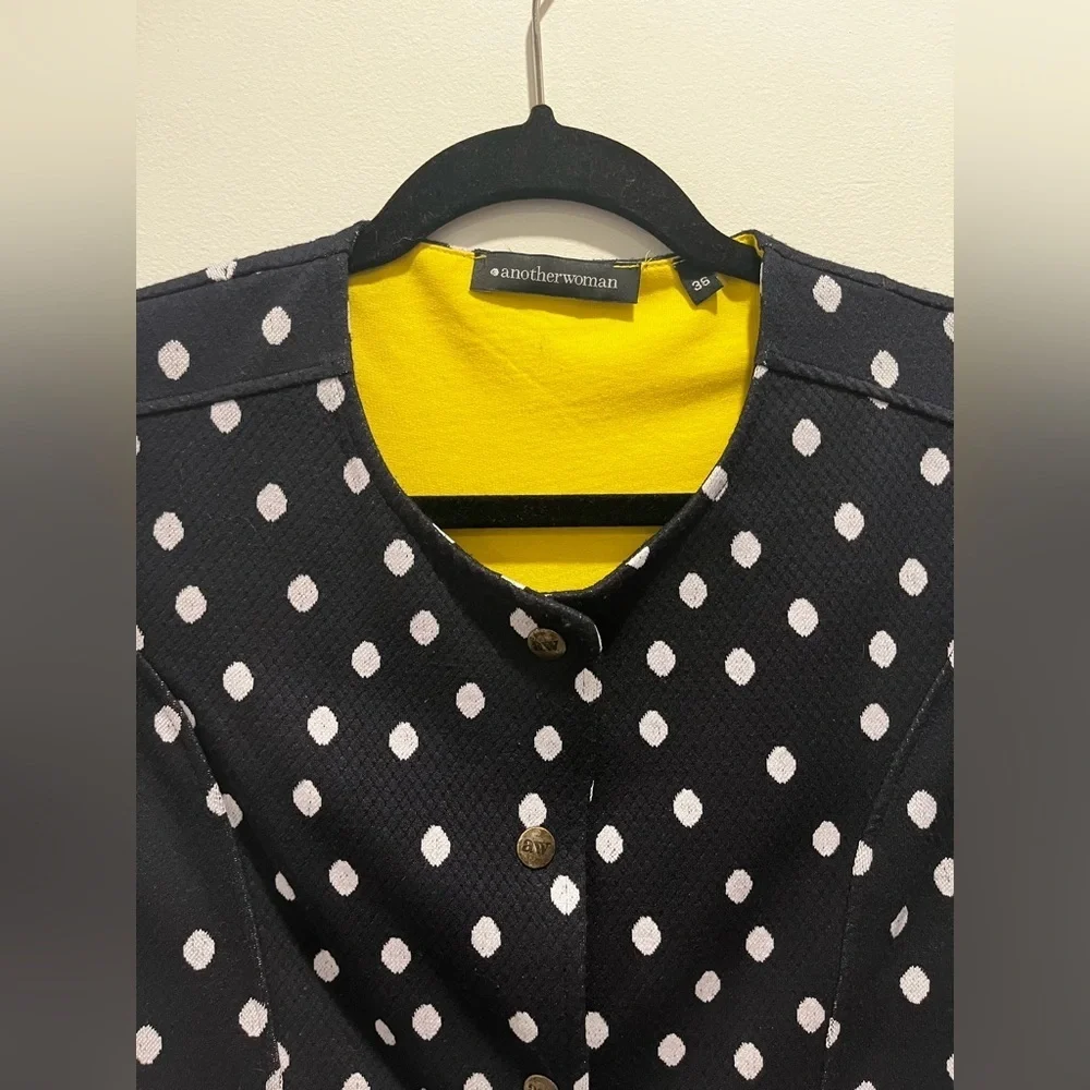 Vintage Polka Dot Black White Snap Button Long Sleeve Sweater Jacket Cardigan  6 - Picture 5 of 7